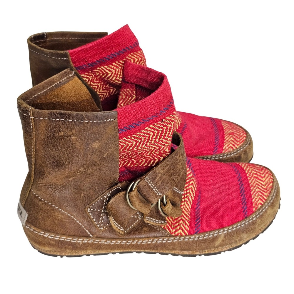 Sorel Womens NL1961-237 Brown Suede Red Chevron Textile Ankle Boots Size 8.5